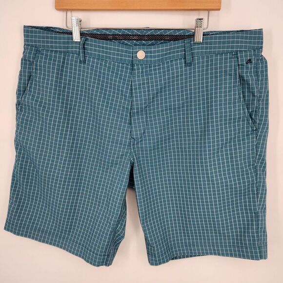 Maide Bonobos Aqua Blue Check Golf Shorts Mens 40 Waist Performance Flat Front - Picture 2 of 9